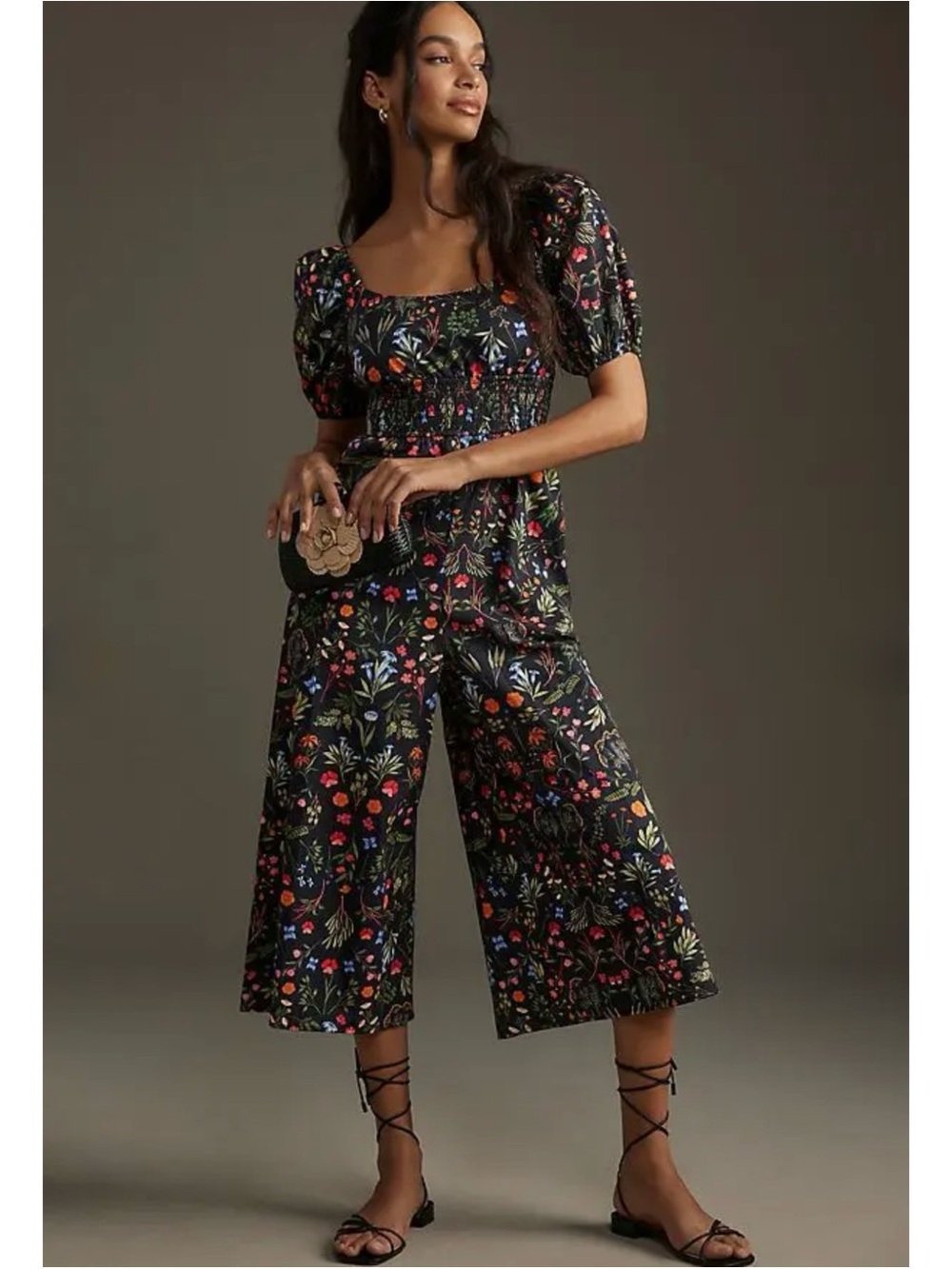 HUTCH | Anthropologie Puff-Sleeve Wide Leg Jumpsuit in Black Floral, Size Small - Picture 16 of 16